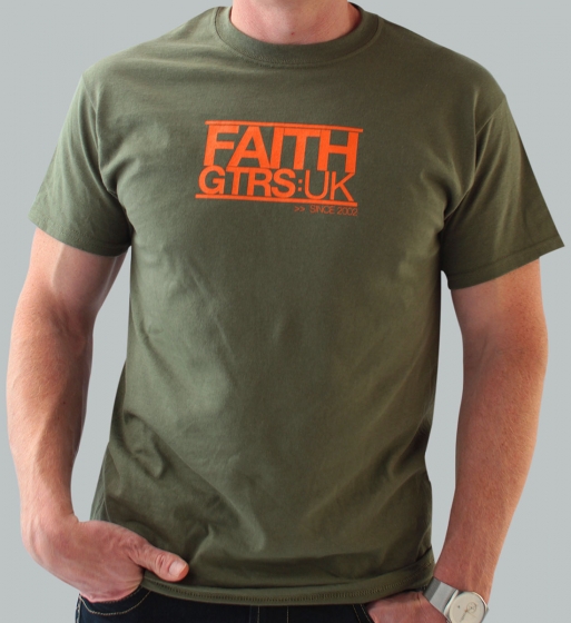 Faith Guitars T-Shirt Green/Orange - X-Large