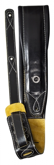 TGI Guitar Strap Padded Black Leather Double Stitch